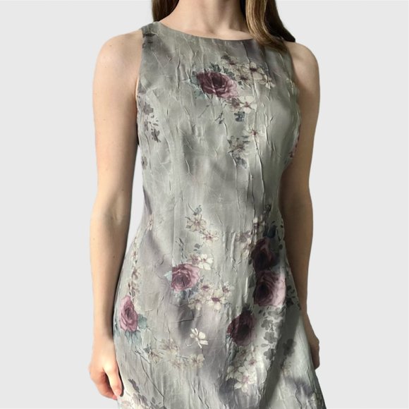 Vintage 90s Green Dress, 1990s Floral Maxi Dress - Picture 2 of 10